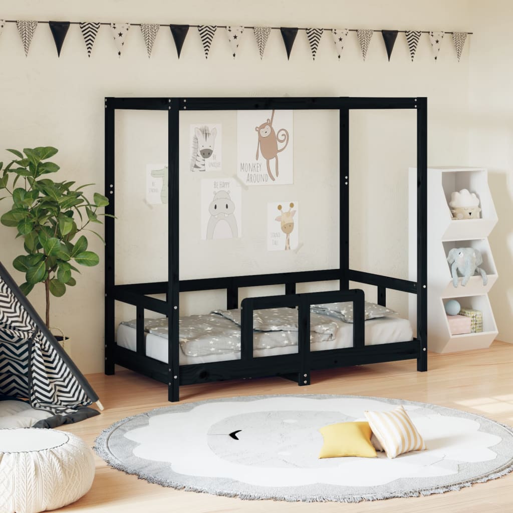 Lit enfant noir 70x140 cm en pin massif