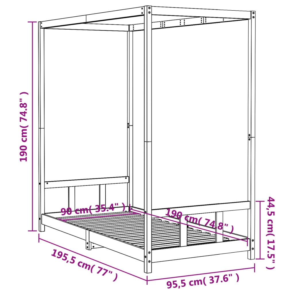 Lit enfant 90x190 cm en pin massif