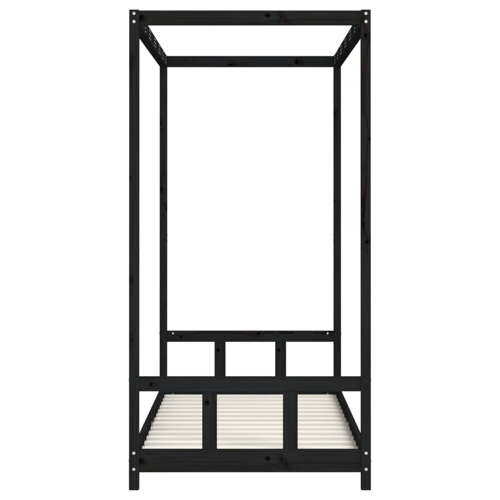 Lit enfant noir 90x190 cm en pin massif