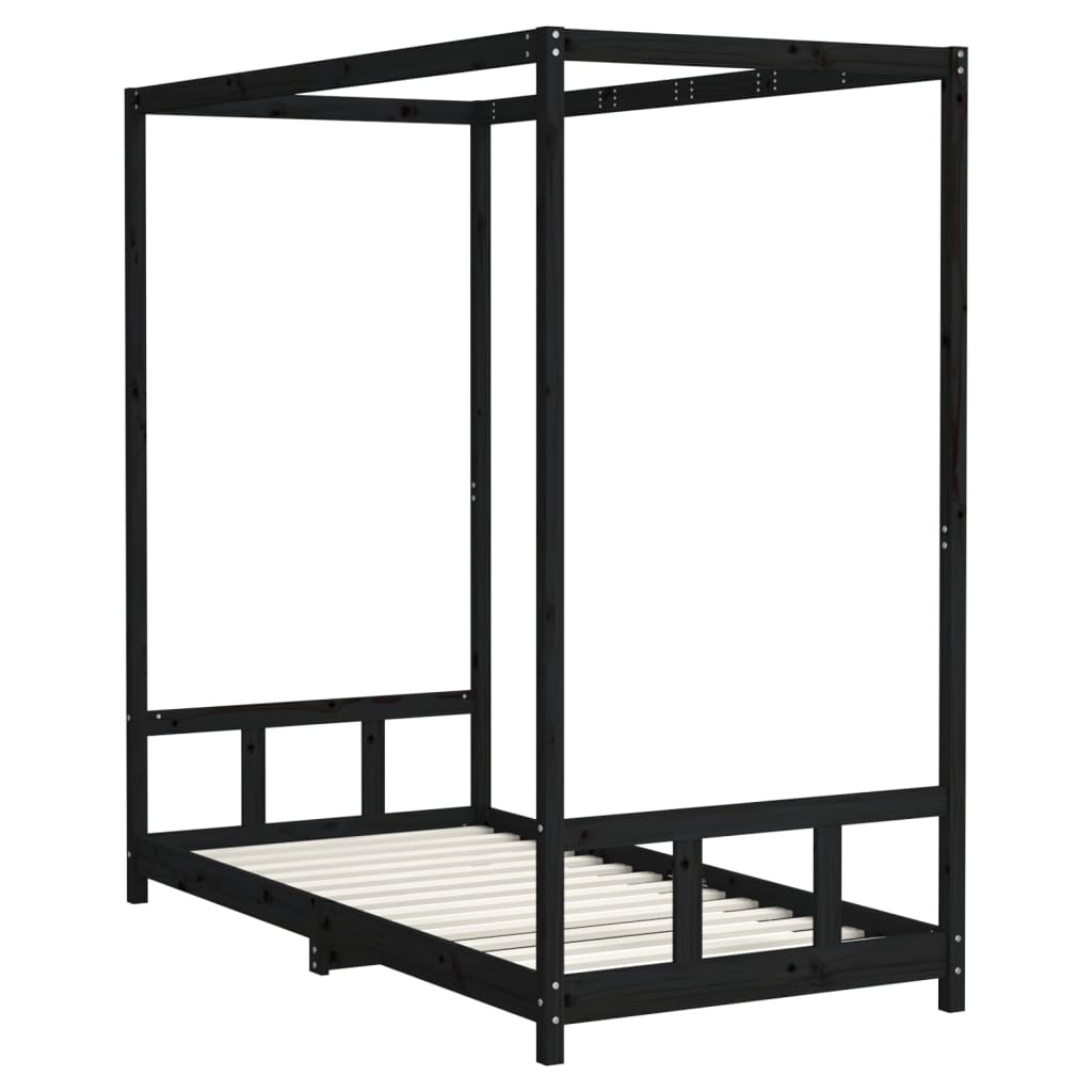 Lit enfant noir 90x190 cm en pin massif