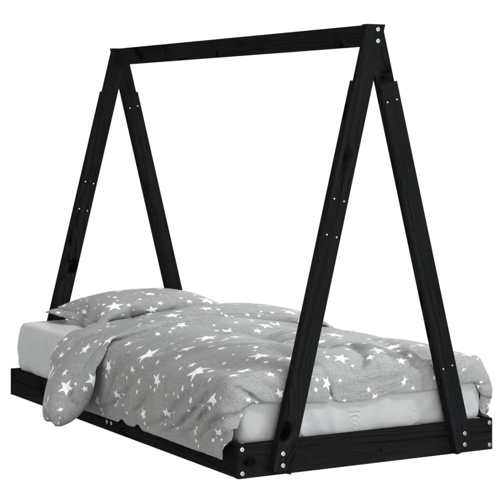 Lit enfant noir 80x160 cm en pin massif