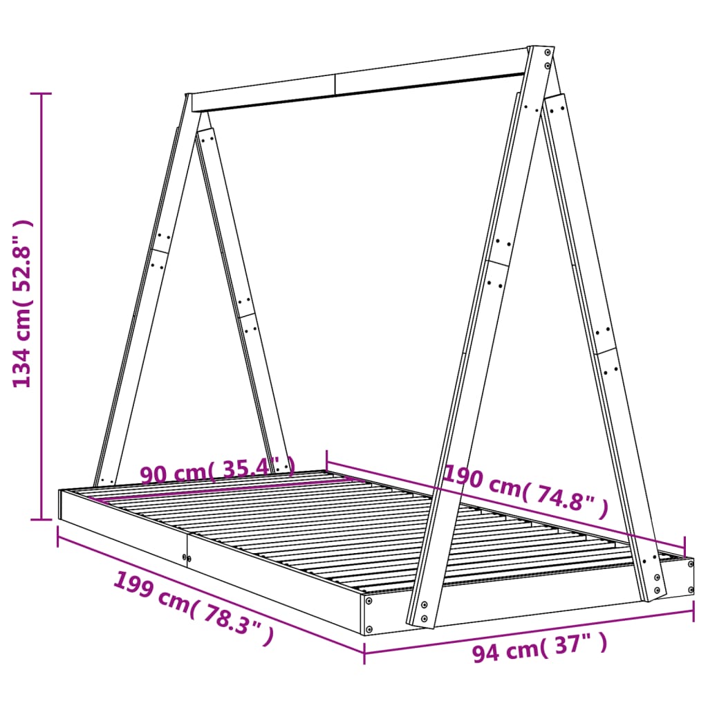 Lit enfant 90x190 cm en pin massif