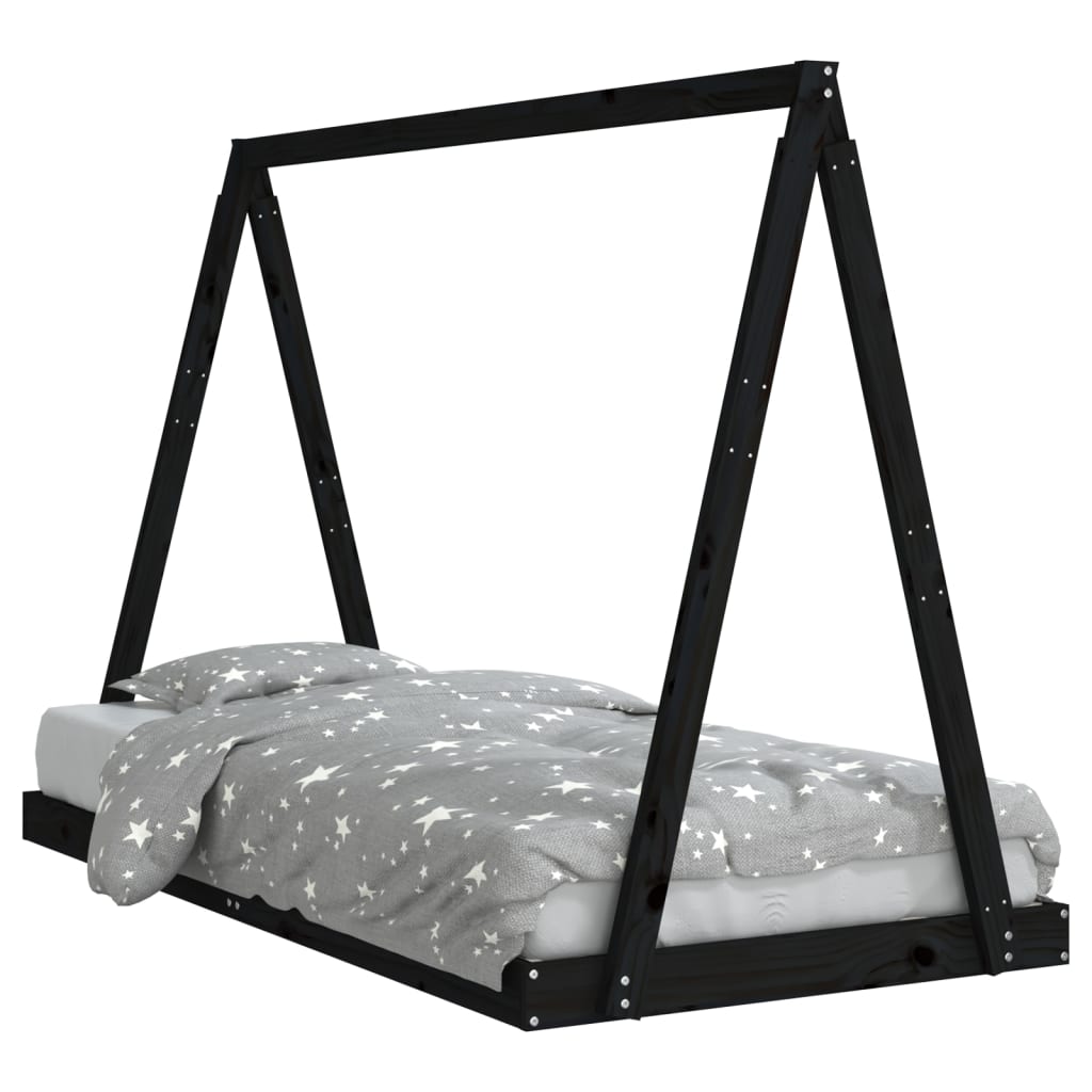 Lit enfant noir 90x190 cm en pin massif