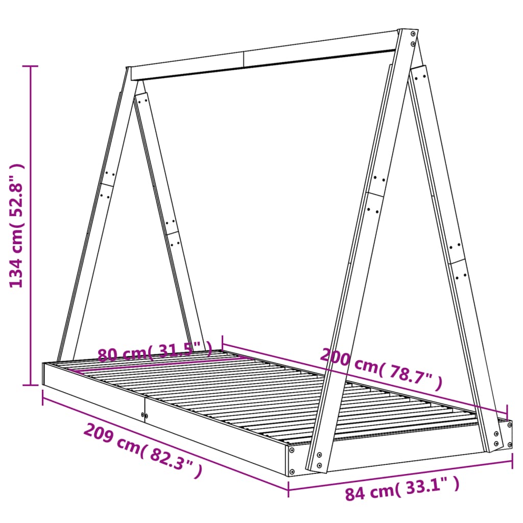 Lit enfant 80x200 cm en pin massif