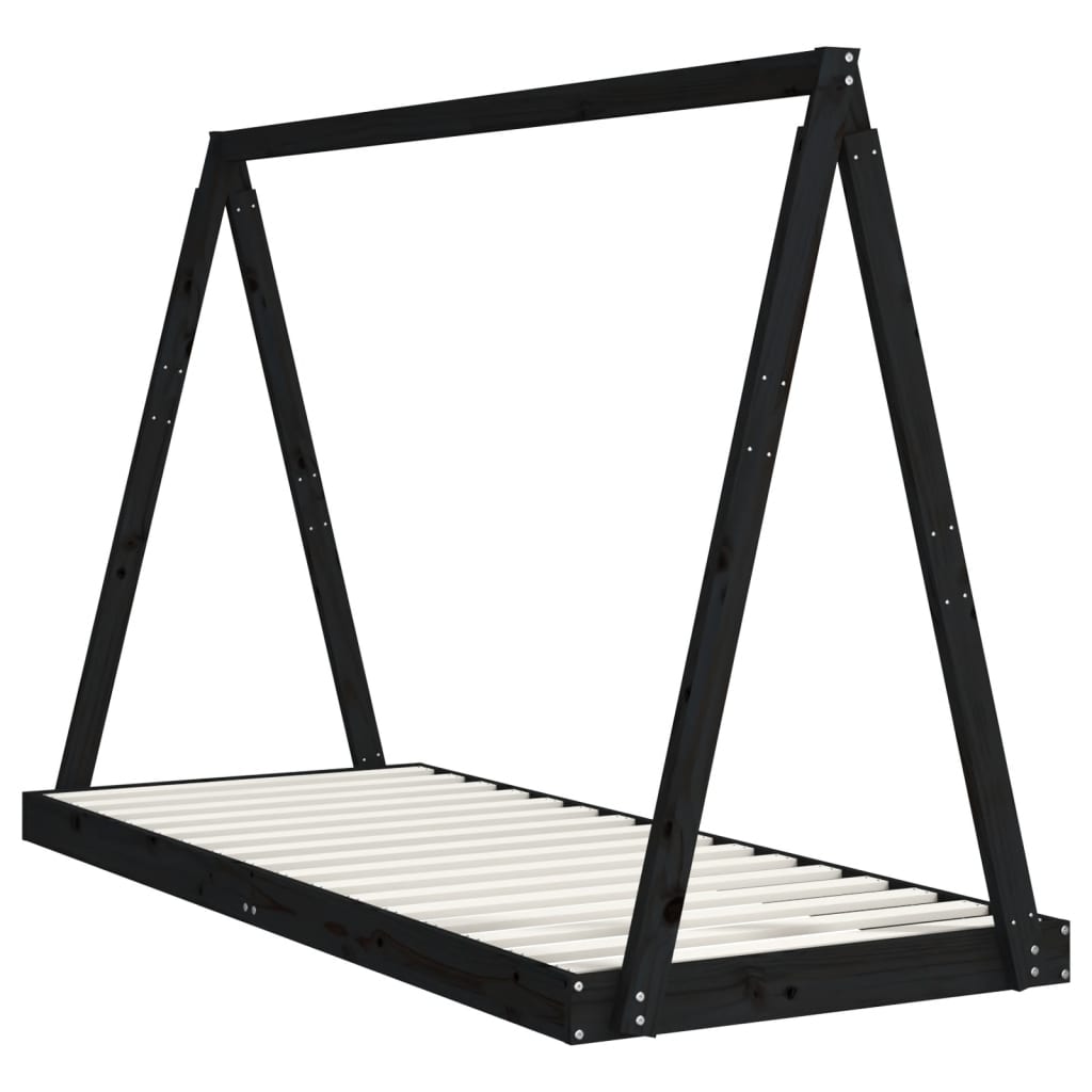 Lit enfant noir 80x200 cm en pin massif