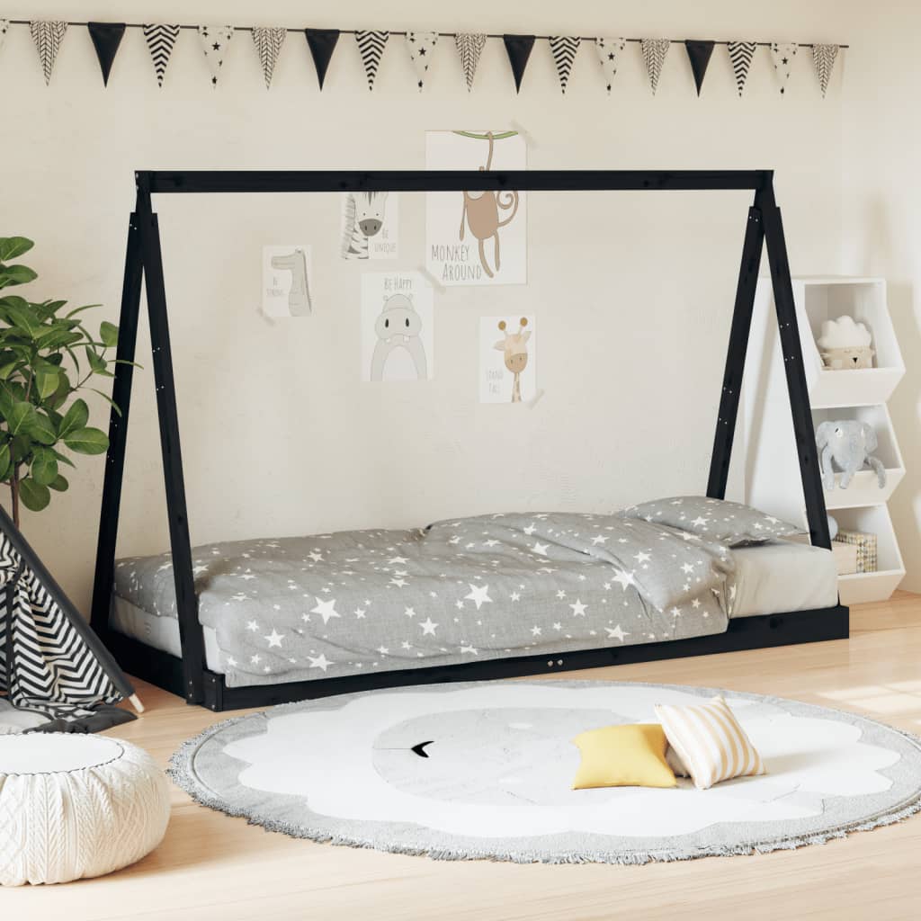 Lit enfant noir 80x200 cm en pin massif