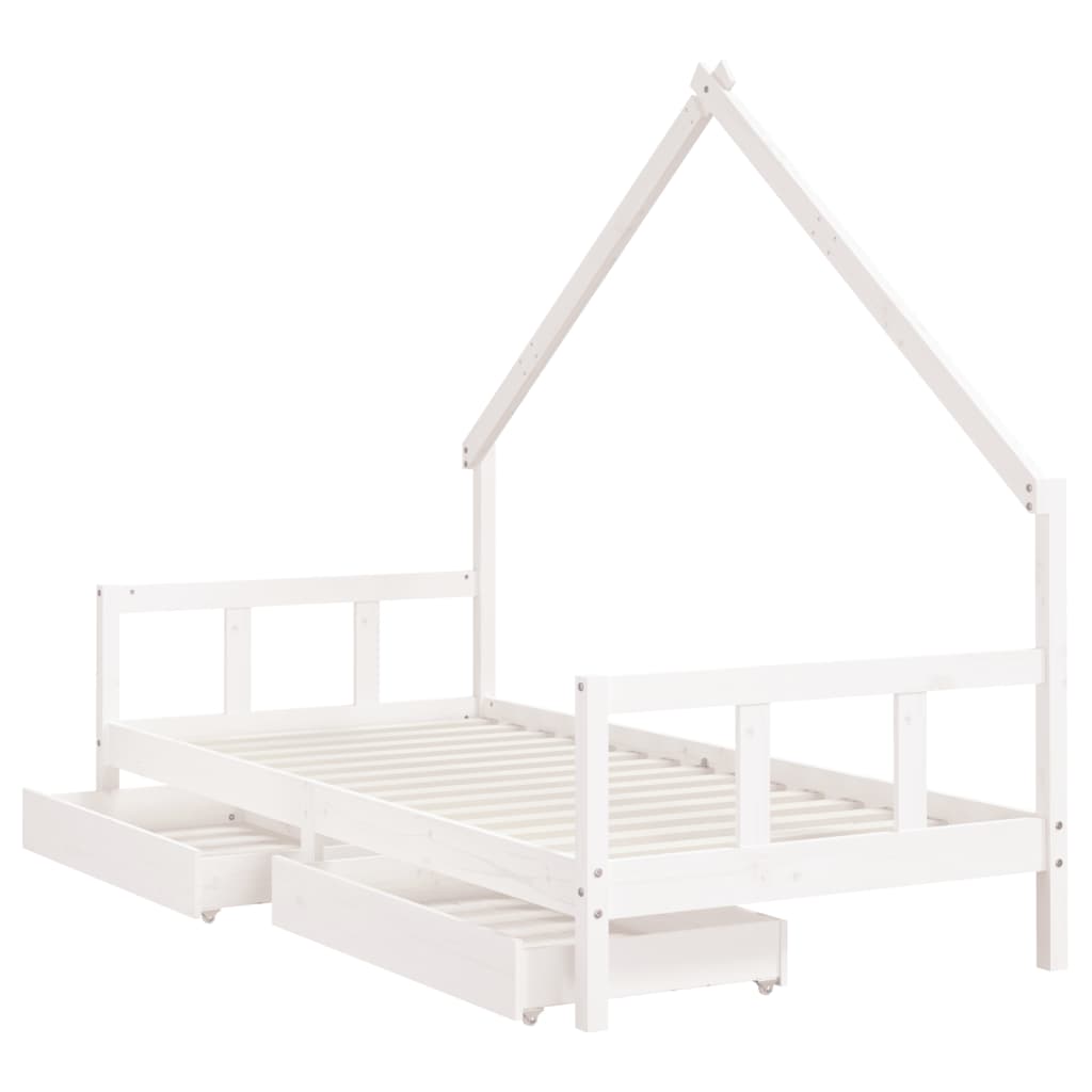 Lit enfant avec tiroirs blanc 90x200 cm bois de pin massif