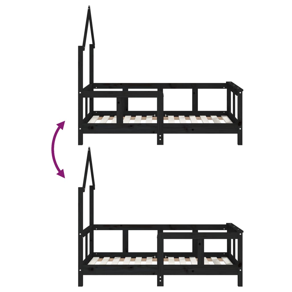 Lit enfant noir 70x140 cm en pin massif