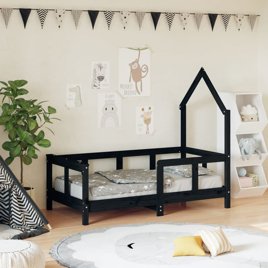 Lit enfant noir 70x140 cm en pin massif