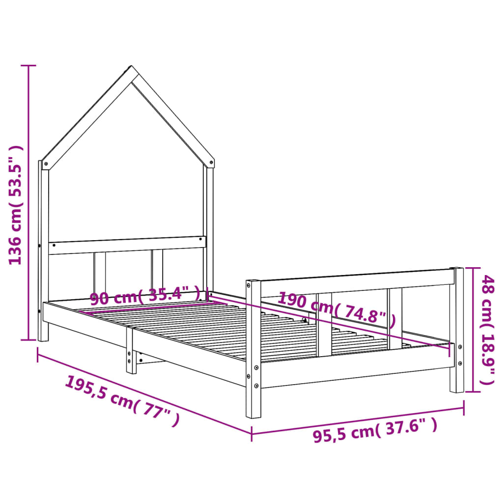 Lit enfant 90x190 cm en pin massif