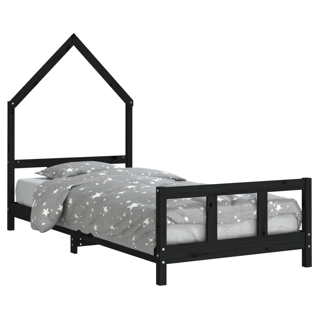 Lit enfant noir 90x190 cm en pin massif