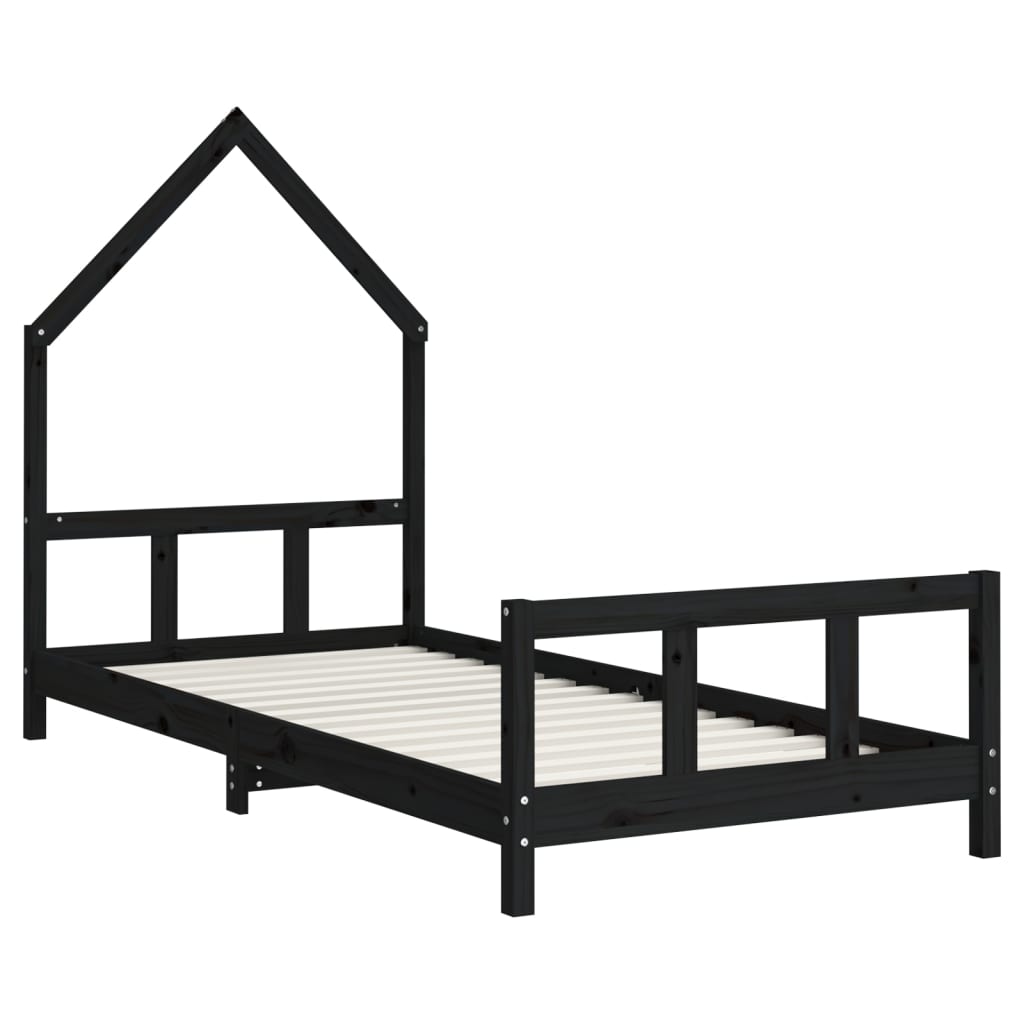 Lit enfant noir 90x190 cm en pin massif