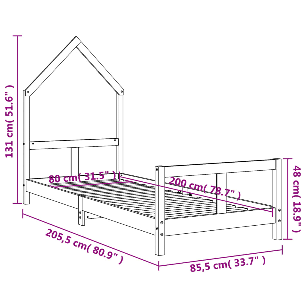 Lit enfant 80x200 cm en pin massif