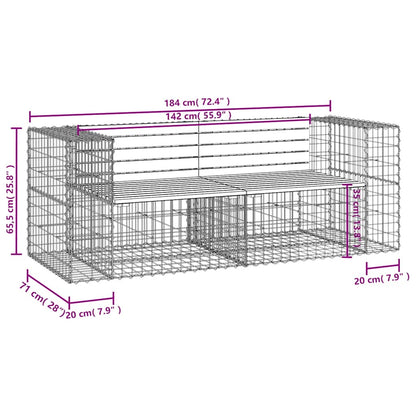 Gartenbank aus Gabionen 184x71x65,5 cm Kiefernholz Imprägniert
