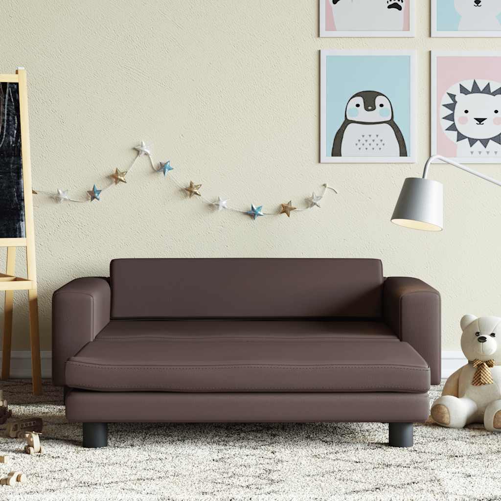 Kindersofa mit Hocker Braun 100x50x30 cm Kunstleder
