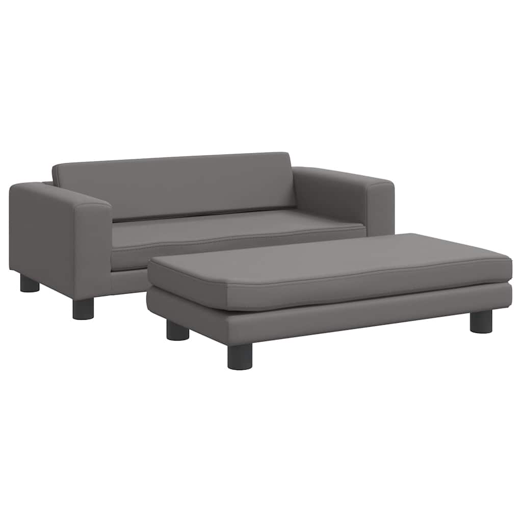 Canapé enfant avec tabouret gris 100x50x30 cm simili cuir