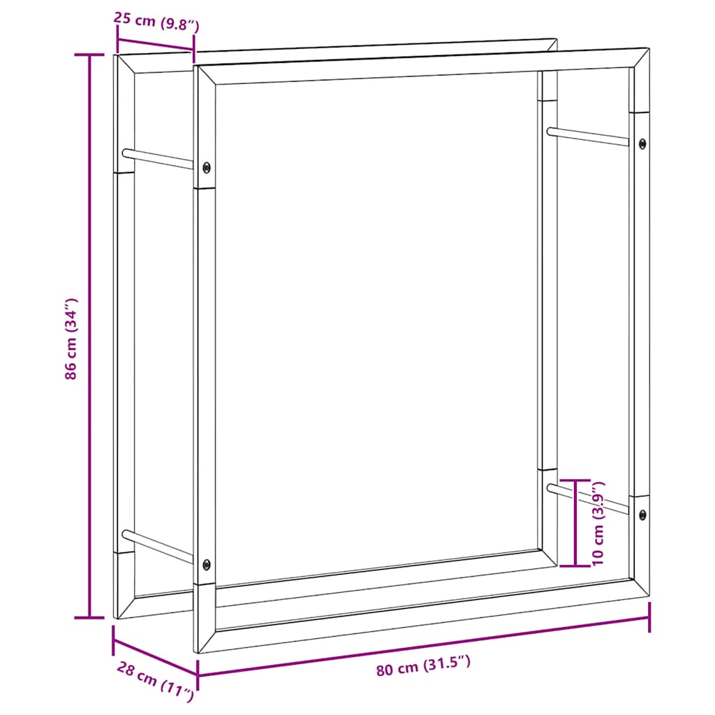 Brennholzregal 80x28x86 cm Edelstahl