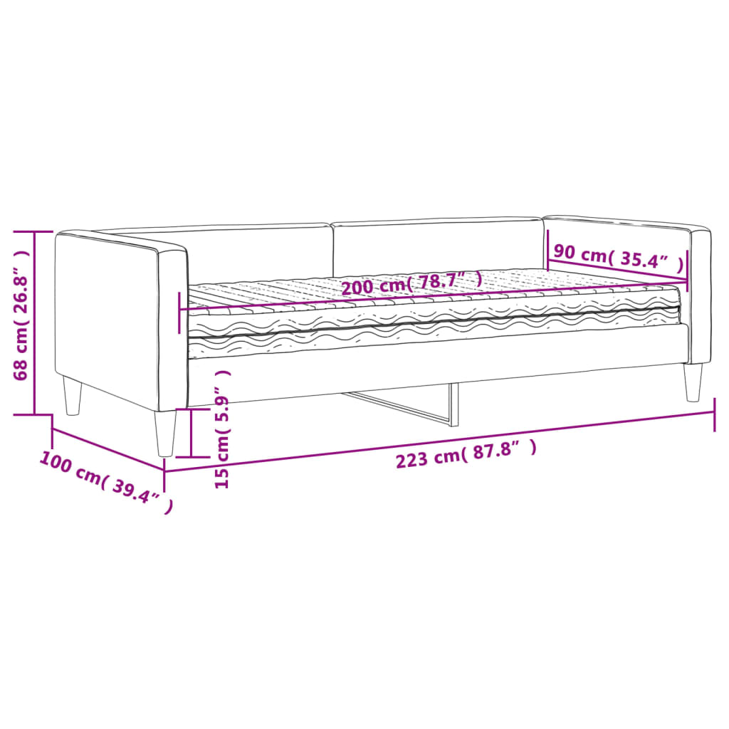 Tagesbett mit Matratze Dunkelgrau 90x200 cm Stoff