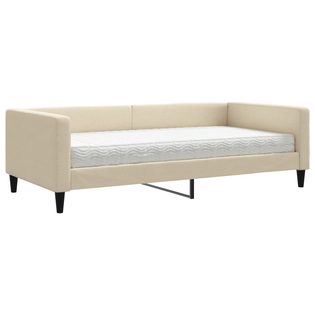 Daybed with mattress cream 100x200 cm fabric