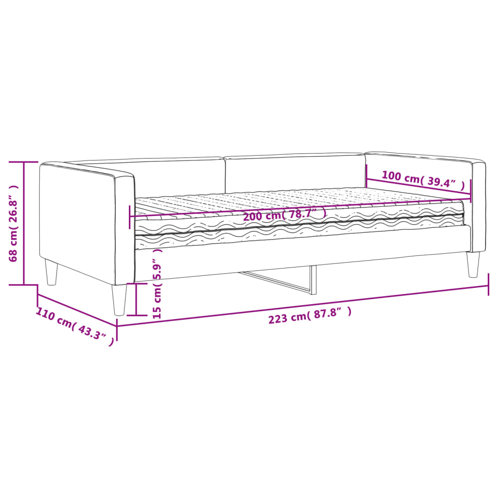 Tagesbett mit Matratze Creme 100x200 cm Stoff