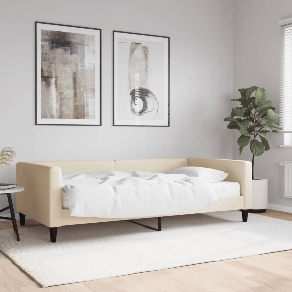 Daybed with mattress cream 100x200 cm fabric