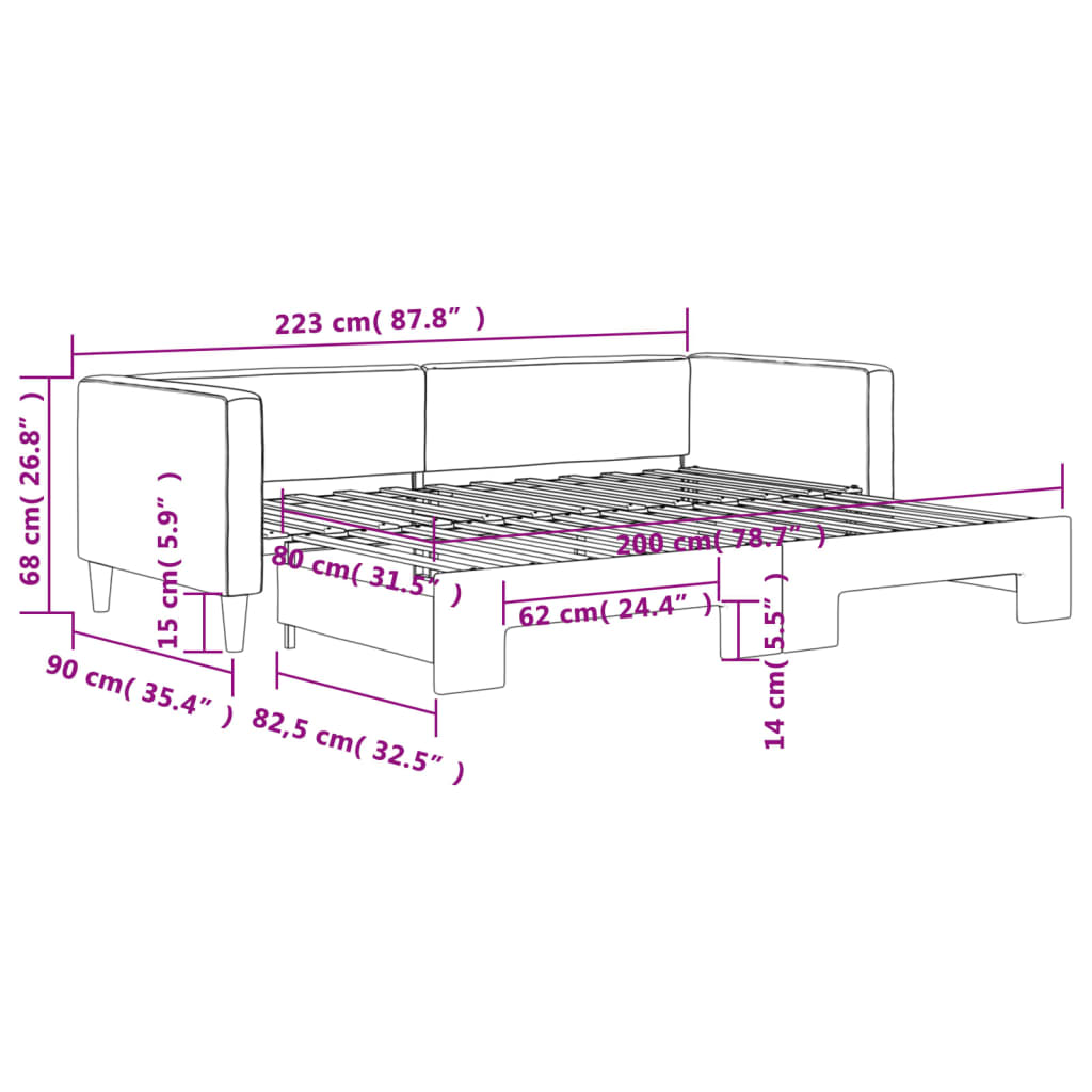 Tagesbett Ausziehbar Hellgrau 80x200 cm Stoff