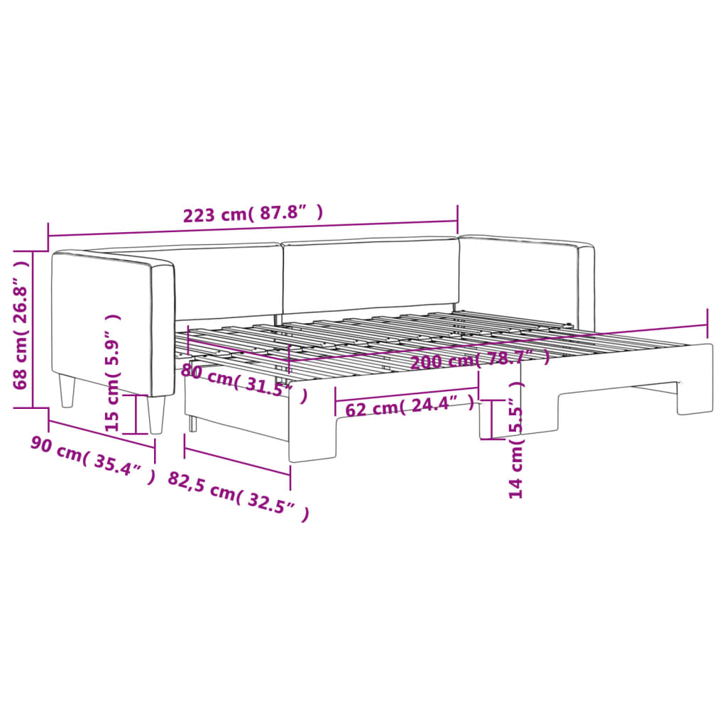 Tagesbett Ausziehbar Taupe 80x200 cm Stoff