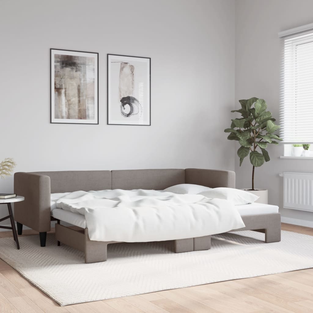 Tagesbett Ausziehbar Taupe 80x200 cm Stoff