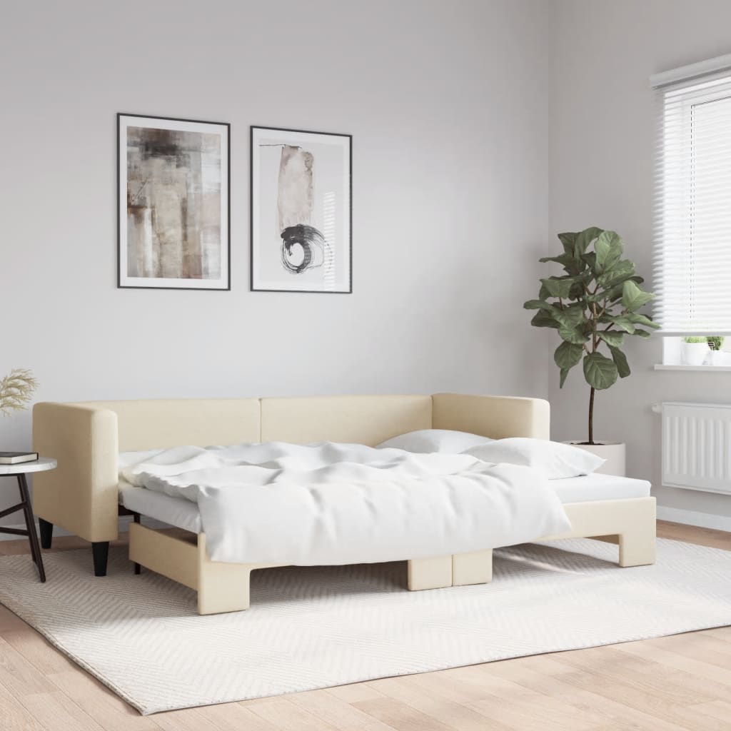 Tagesbett Ausziehbar Creme 80x200 cm Stoff