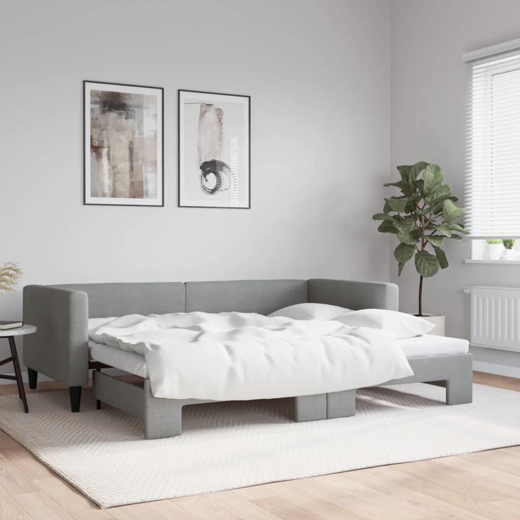 Tagesbett Ausziehbar Hellgrau 90x200 cm Stoff