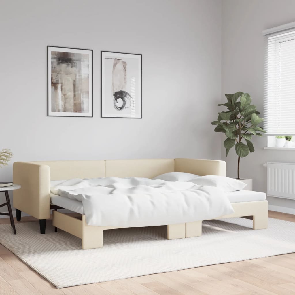 Tagesbett Ausziehbar Creme 90x200 cm Stoff