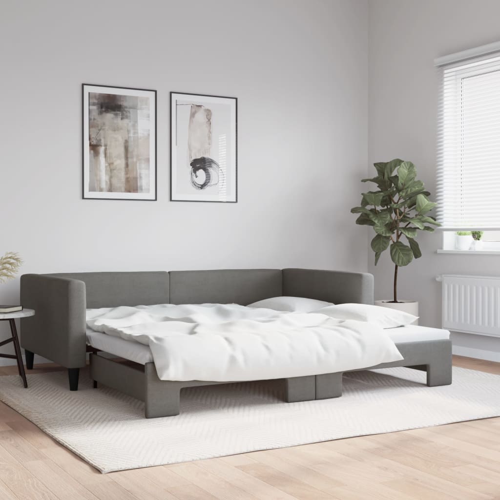 Tagesbett Ausziehbar Dunkelgrau 100x200 cm Stoff
