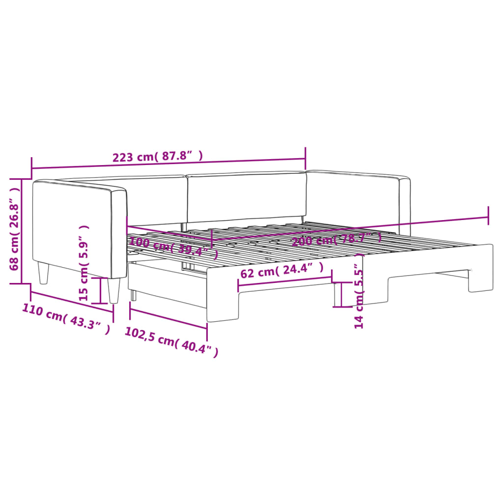 Tagesbett Ausziehbar Creme 100x200 cm Stoff