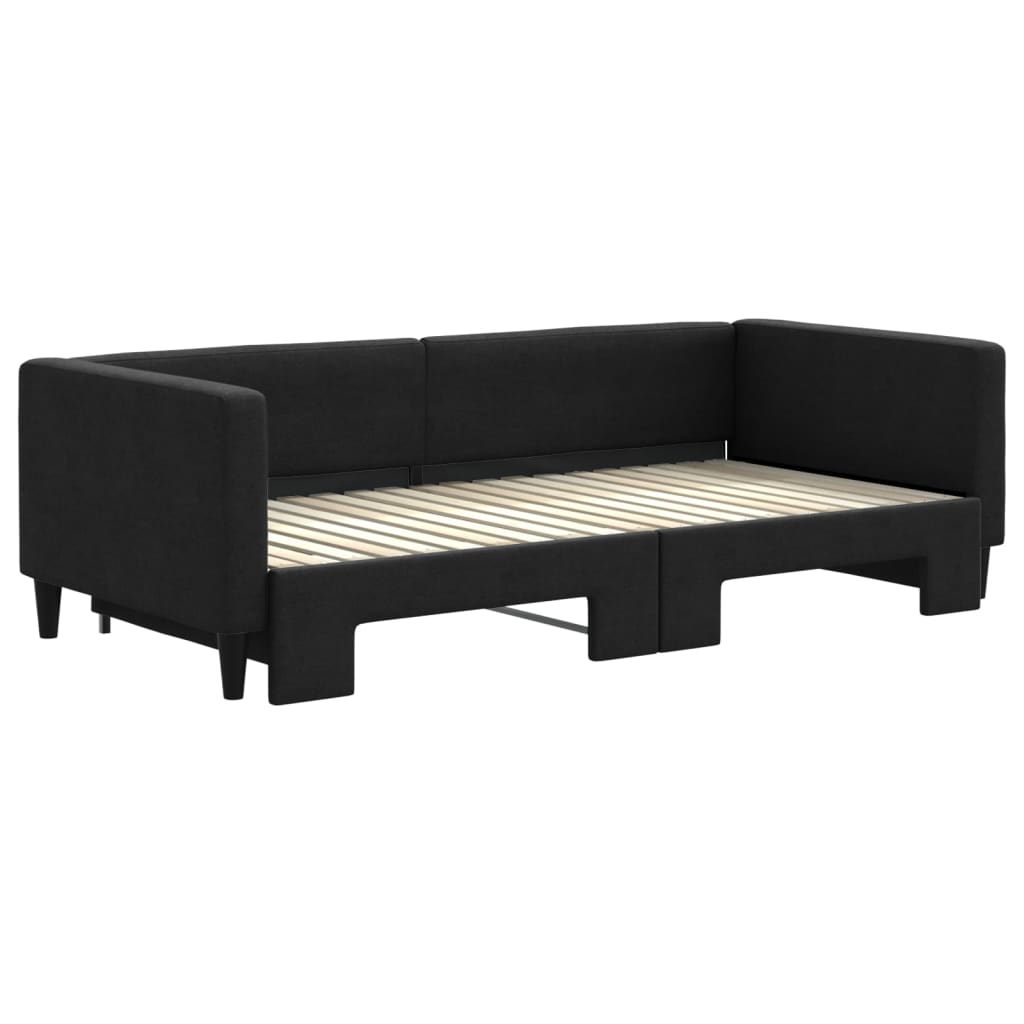 Tagesbett Ausziehbar Schwarz 90x190 cm Stoff