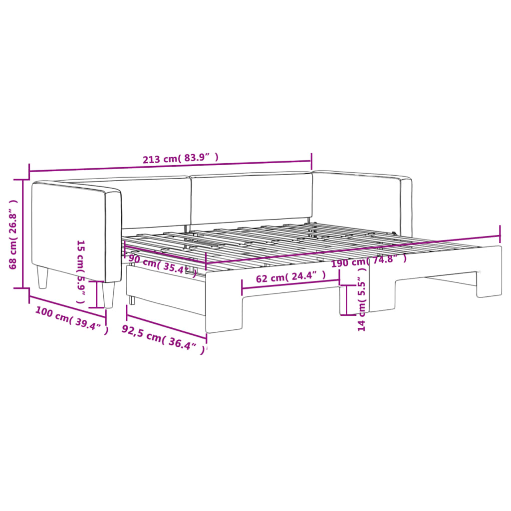 Tagesbett Ausziehbar Schwarz 90x190 cm Stoff