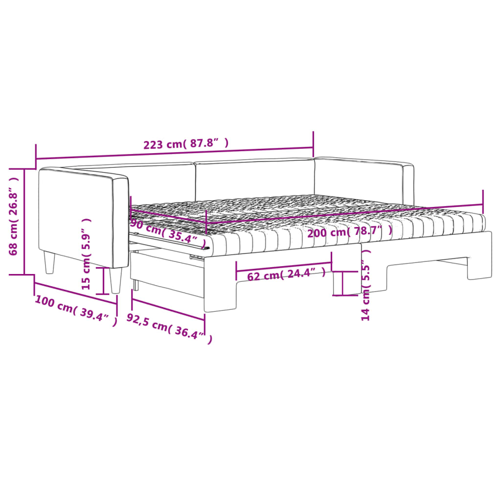 Tagesbett Ausziehbar mit Matratzen Schwarz 90x200 cm Stoff