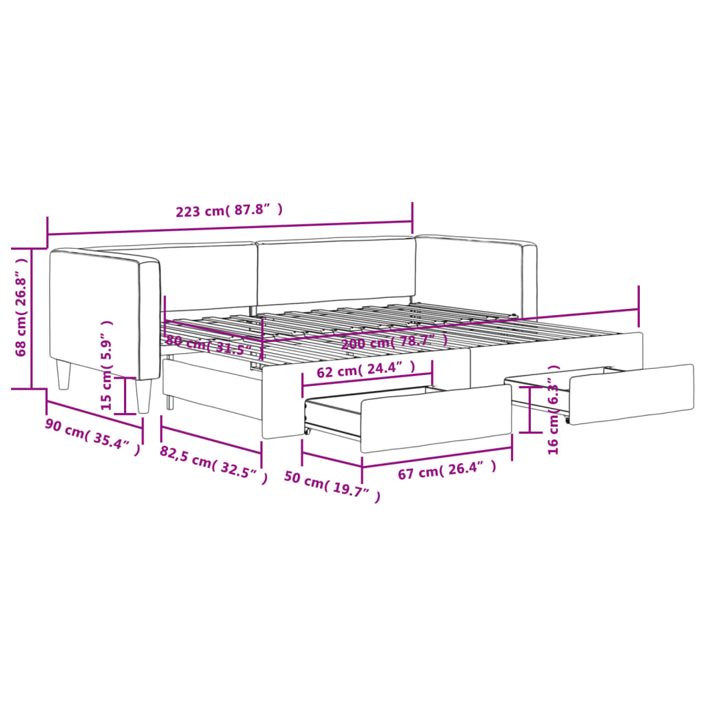 Tagesbett Ausziehbar mit Schubladen Dunkelgrau 80x200 cm Stoff