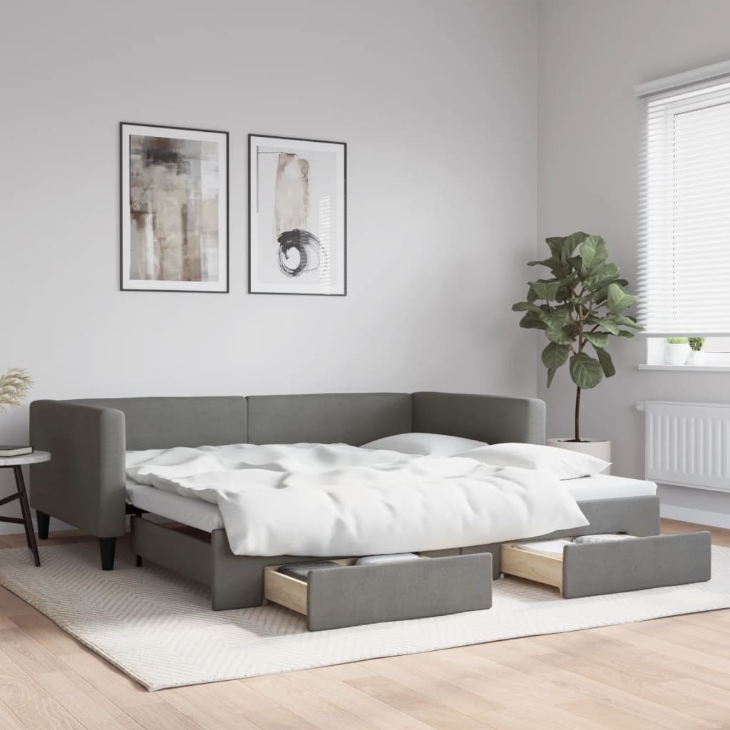 Tagesbett Ausziehbar mit Schubladen Dunkelgrau 100x200 cm Stoff