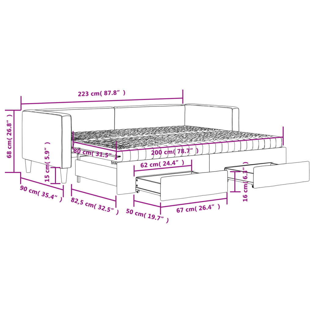 Tagesbett Ausziehbar mit Schubladen Dunkelgrau 80x200 cm Stoff