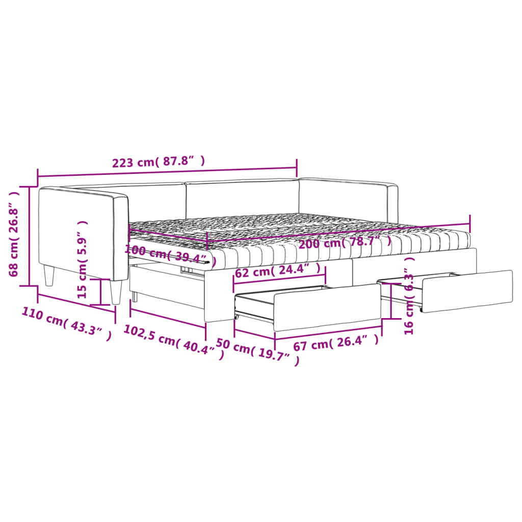 Tagesbett Ausziehbar mit Schubladen Dunkelgrau 100x200 cm Stoff