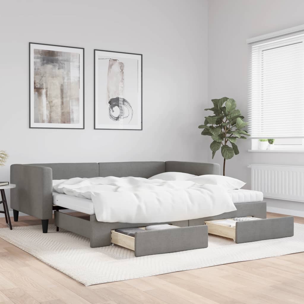 Tagesbett Ausziehbar mit Schubladen Dunkelgrau 100x200 cm Stoff