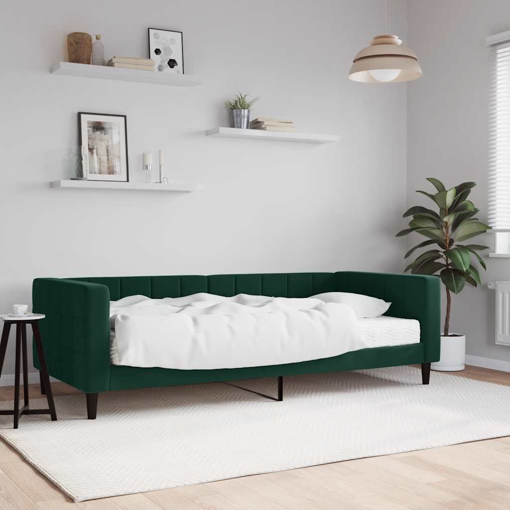 Tagesbett mit Matratze Dunkelgrün 90x200 cm Samt