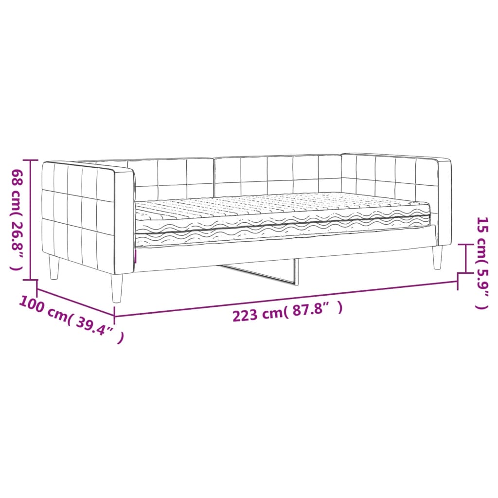 Tagesbett mit Matratze Schwarz 90x200 cm Samt