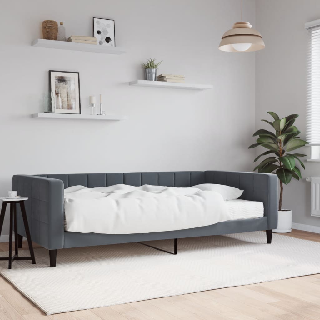 Daybed with mattress dark grey 100x200 cm velvet
