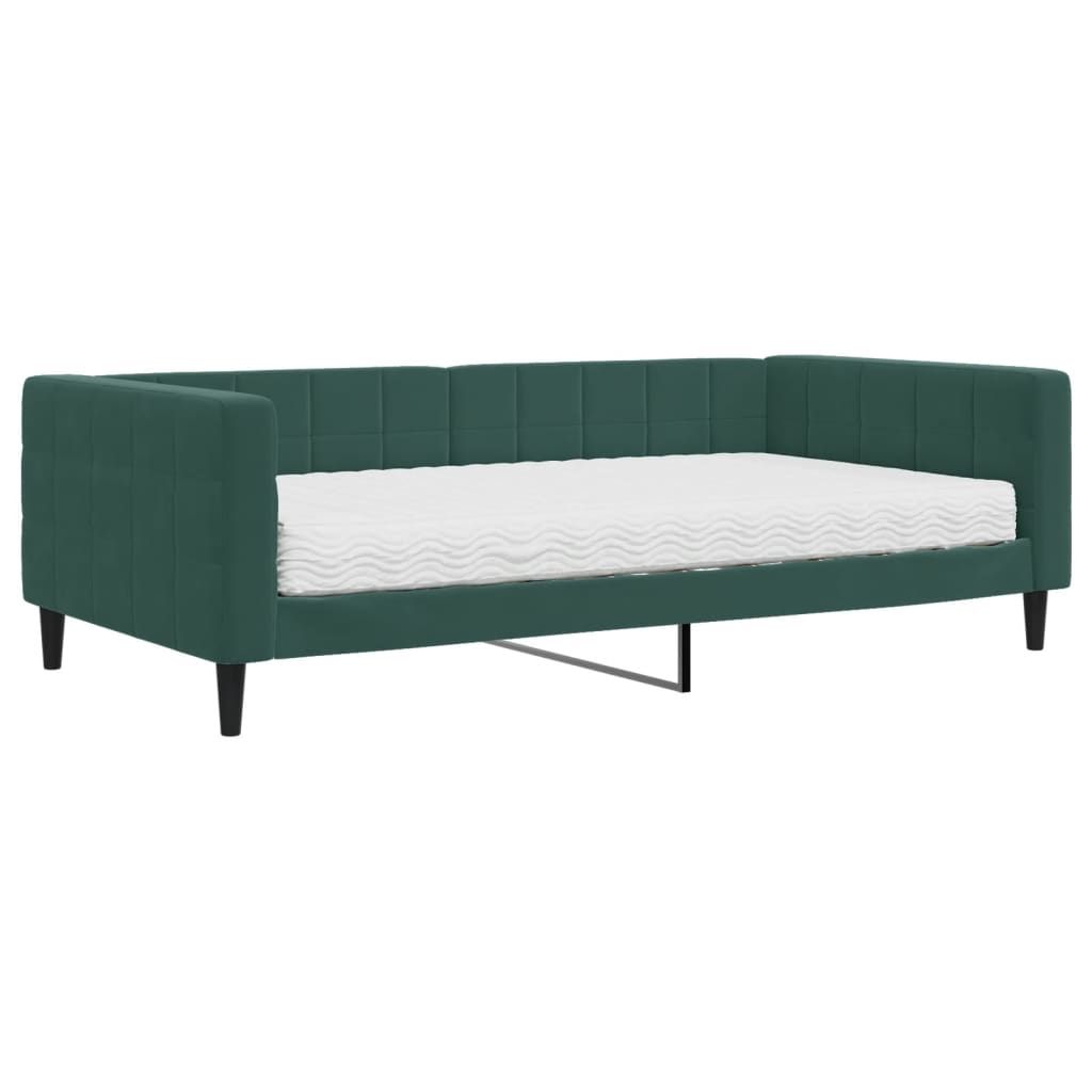 Daybed with mattress dark green 100x200 cm velvet