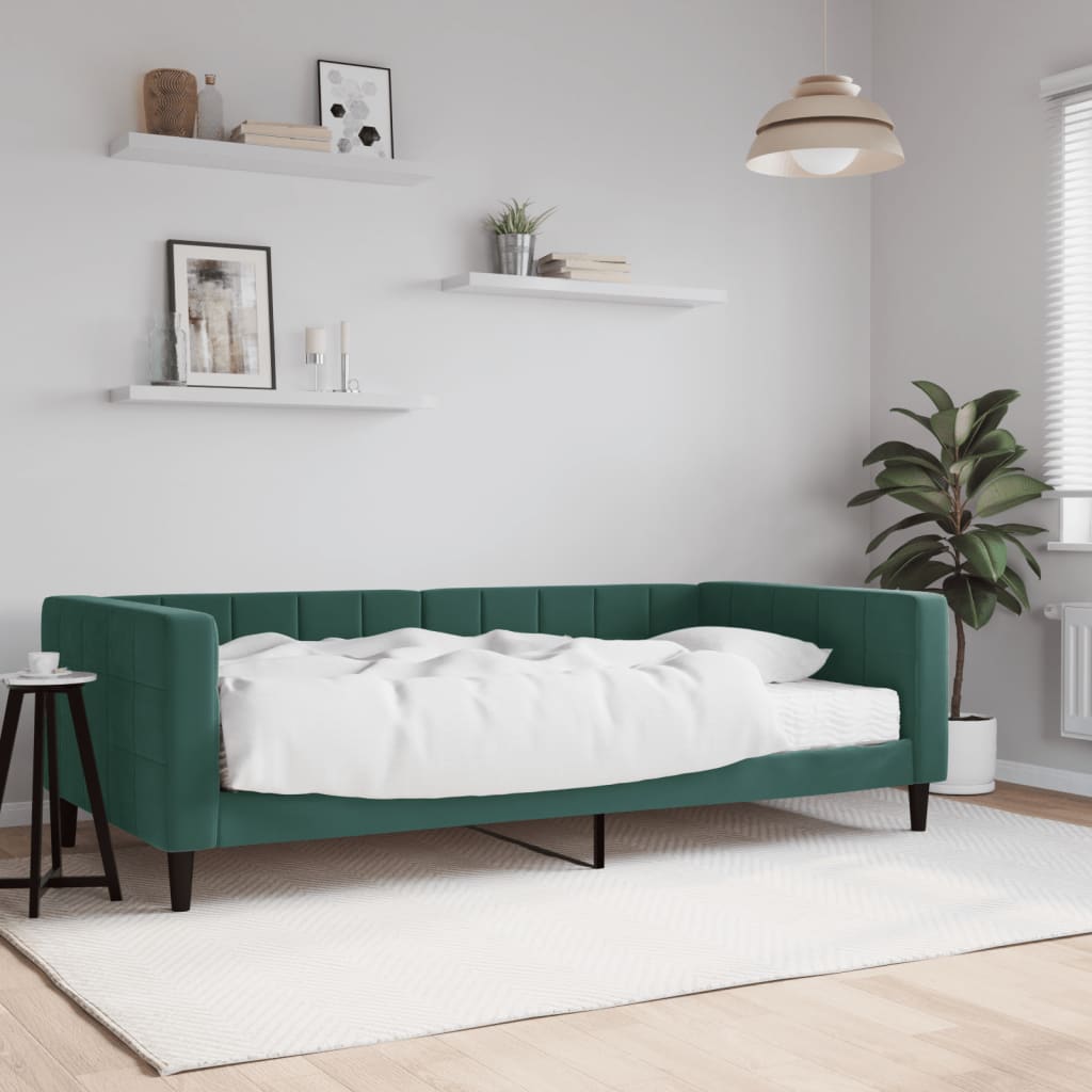 Daybed with mattress dark green 100x200 cm velvet
