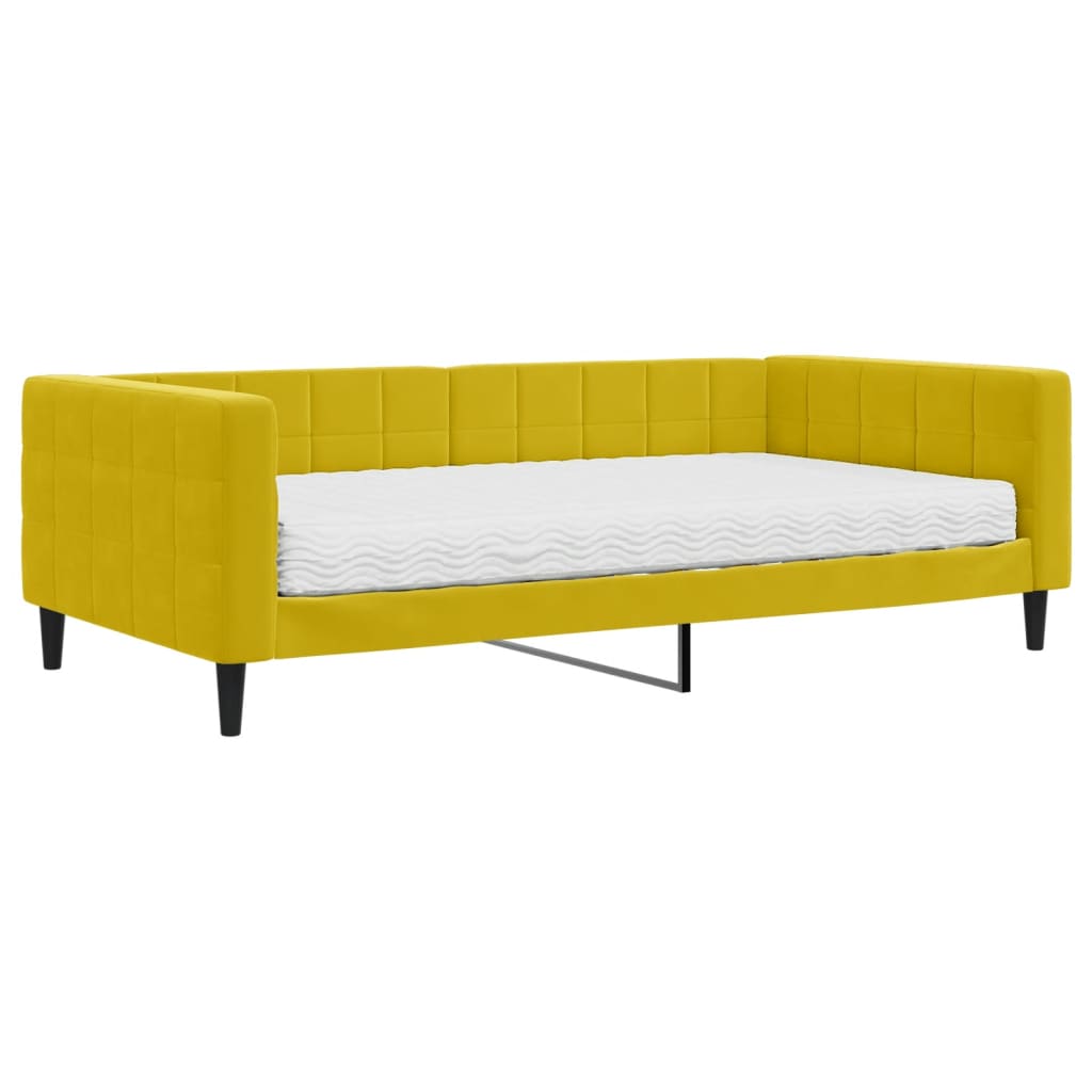 Daybed with mattress yellow 100x200 cm velvet