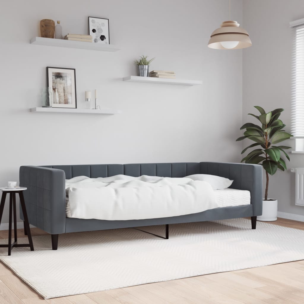 Tagesbett mit Matratze Dunkelgrau 90x190 cm Samt