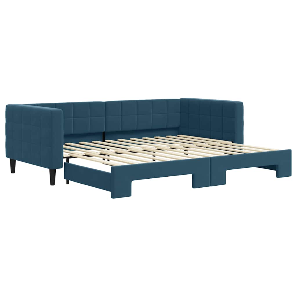 Tagesbett Ausziehbar Blau 90x200 cm Samt