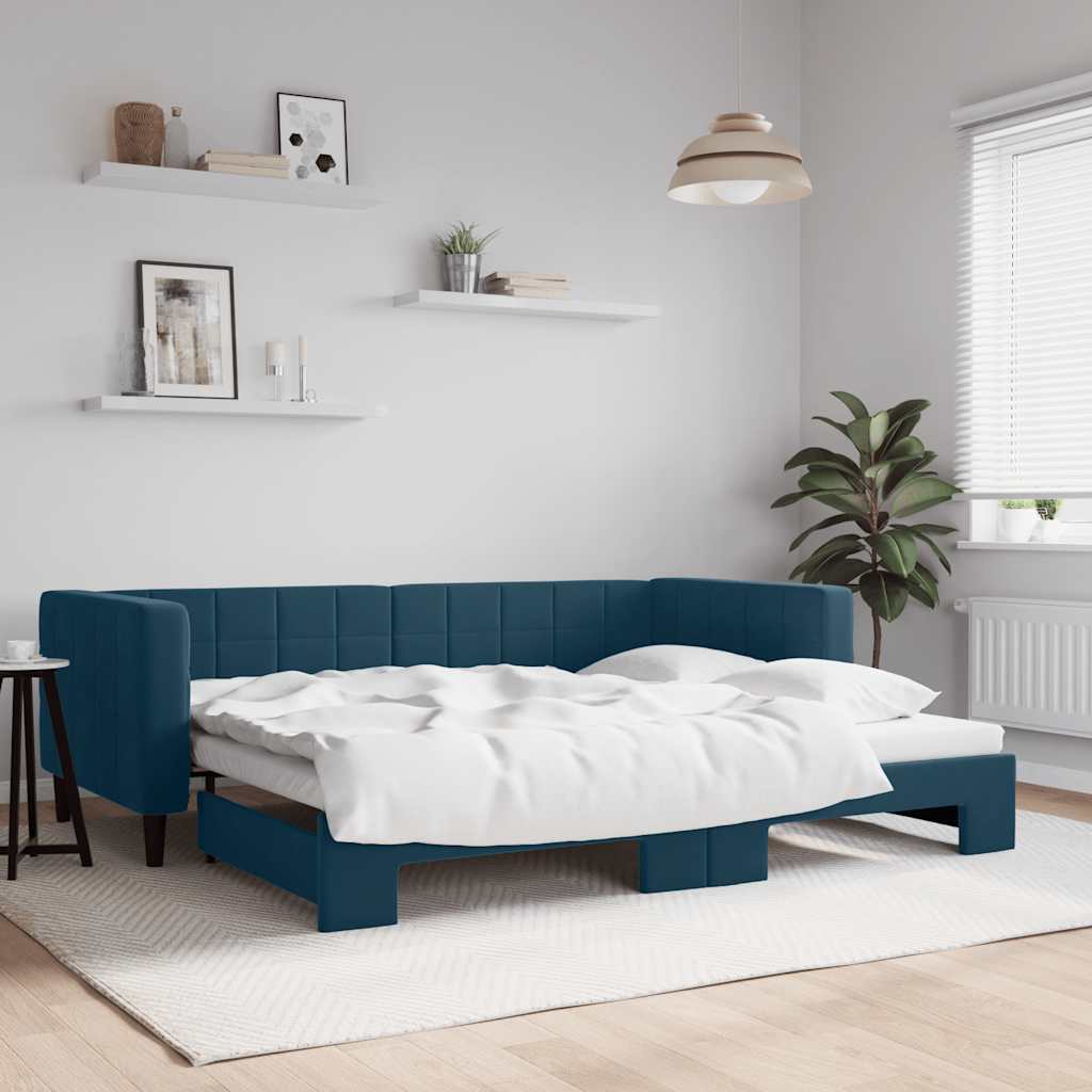 Tagesbett Ausziehbar Blau 90x200 cm Samt